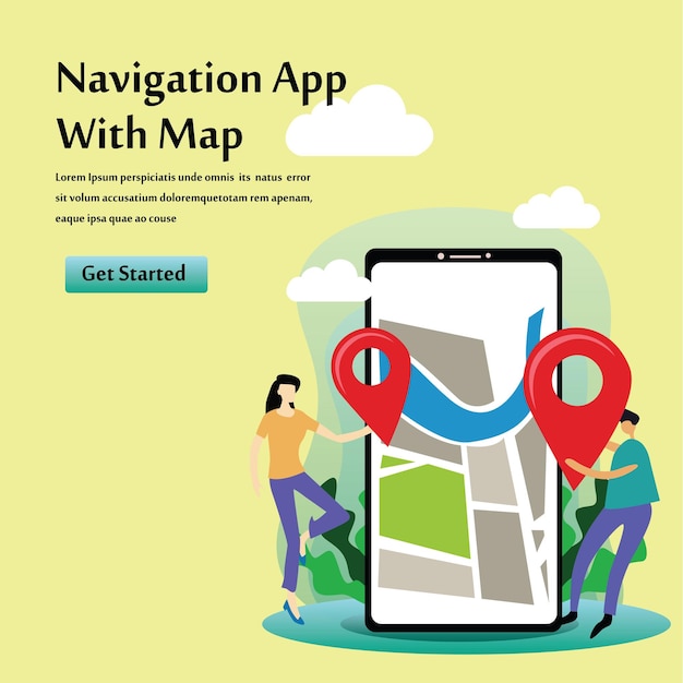 Navigation App With Map Vector Template Design Illustration