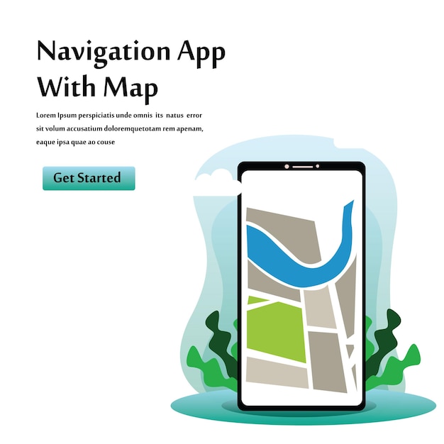 Navigation App With Map Vector Template Design Illustration