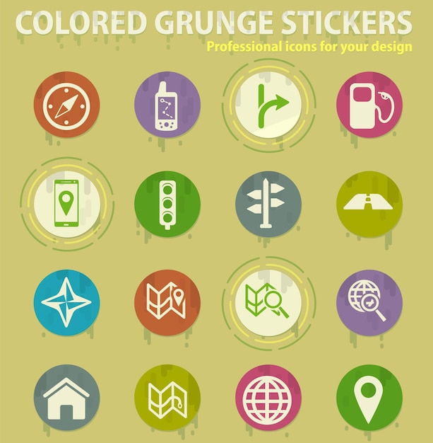 Navigation colored grunge icons