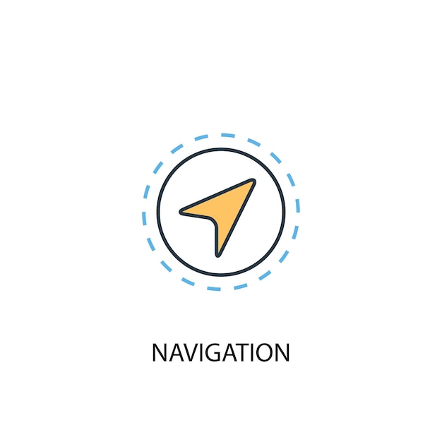 Icona della linea colorata del concetto di navigazione 2 illustrazione semplice dell'elemento giallo e blu design del simbolo del contorno del concetto di navigazione