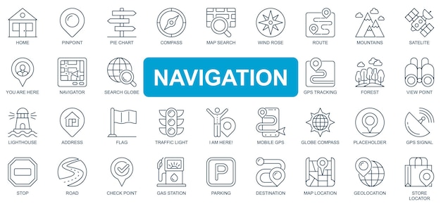 Navigation concept simple line icons set Bundle of home pinpoint compass map search