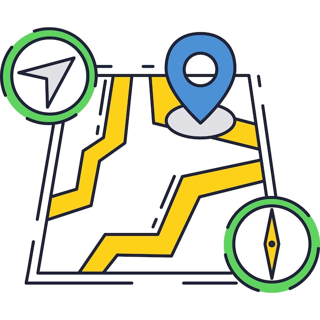 Navigation icon vector gps map with road pin