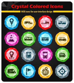 Icone di navigazione su pulsanti colorati luminosi cristalli