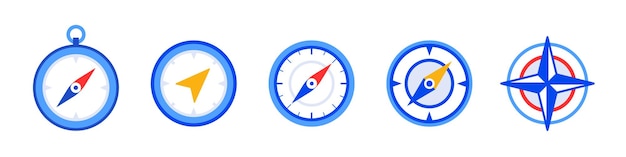 Navigation icons set. Compass icons set. Flat style.