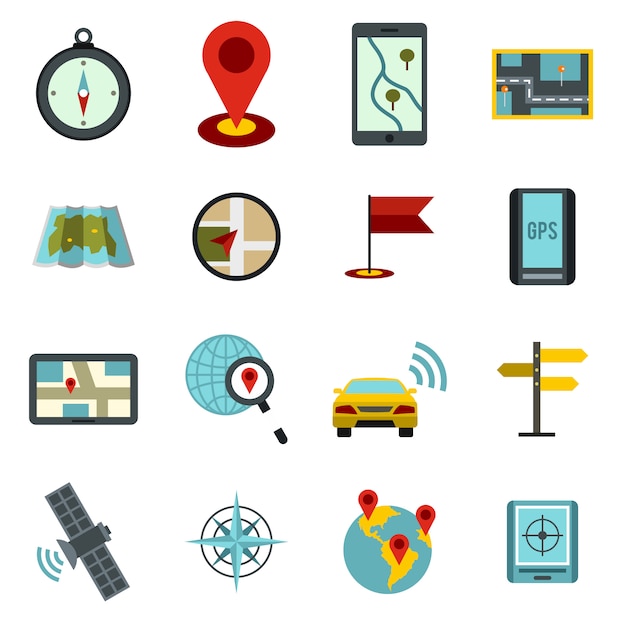 Navigation icons set, flat ctyle