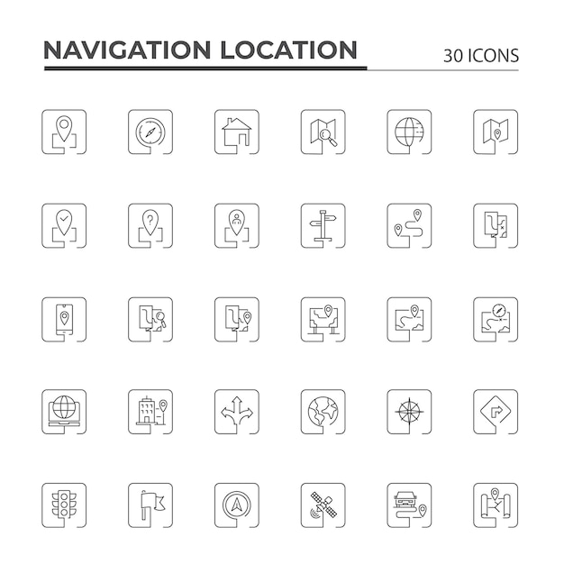 Raccolta di set di icone di navigazione e posizione