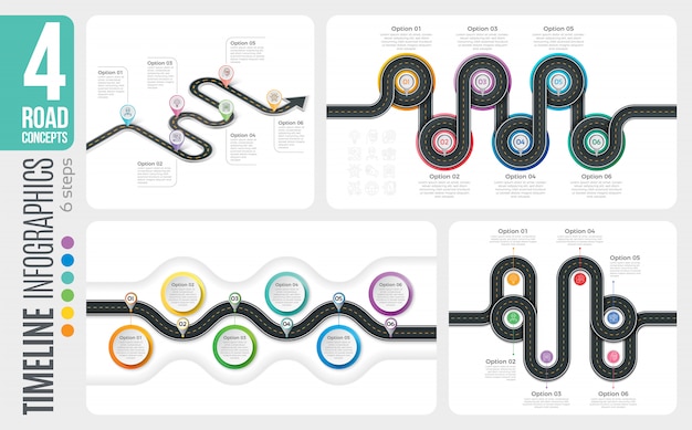 Vector navigation map 6 steps timeline infographic