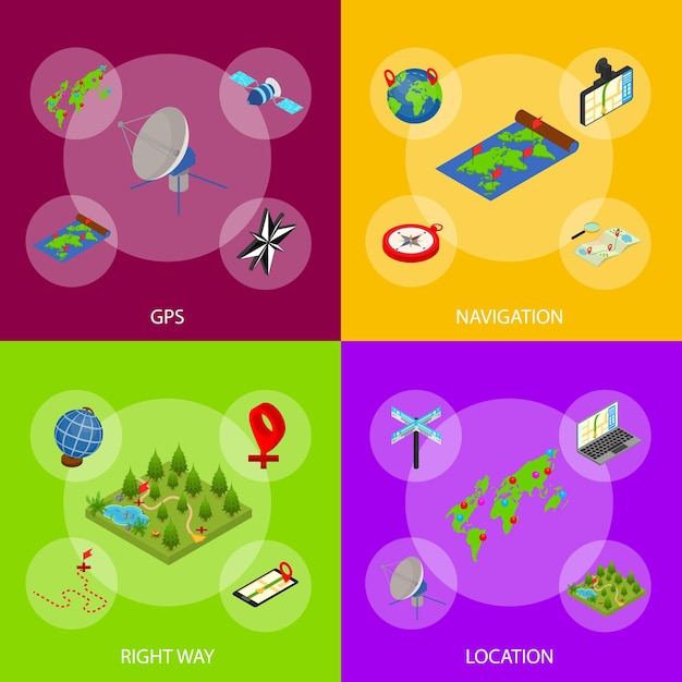 Vector navigation methods tools signs 3d banner set isometric view vector