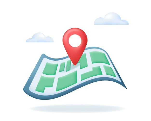 Navigation pin location checking icon and map 3d parcel delivery or fast shipping concept or banner