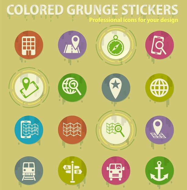 Navigation ransport map colored grunge icons