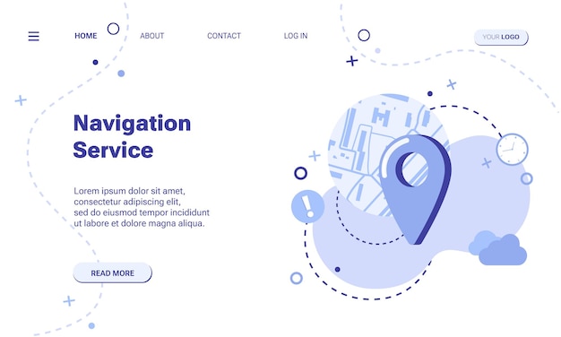 Vector navigation service concept web banner or landing page template with map pin icon flat illustration