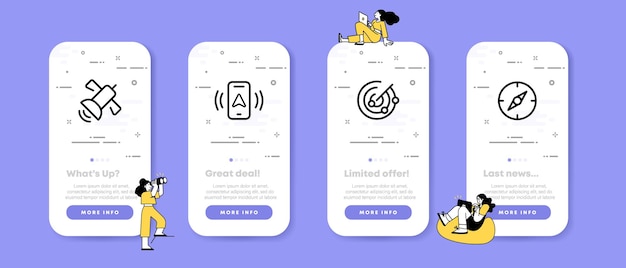 Navigation set icon Satellite navigator radar compass Location concept UI phone app screens with people Vector line icon for Business and Advertising