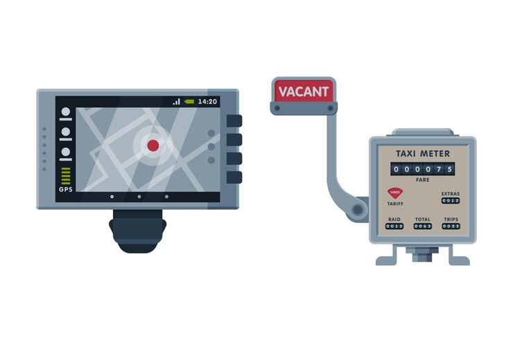 Vector navigation and taximeter device installed in taxicab for calculating passenger fare and showing route vector set