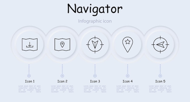 Navigator set icon B lokasyon pointer mark pointer tip mapa cross infographic paitaas kanan asterisk neomorphism mark mapa chart Oryentasyon sa konsepto ng espasyo