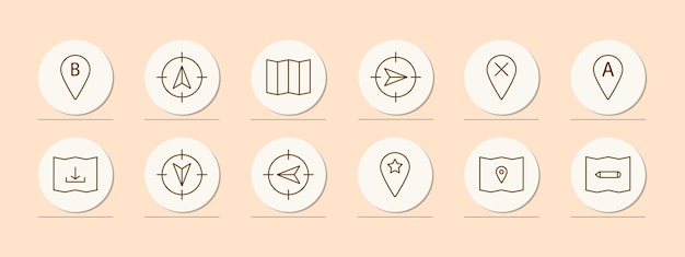 navigator set icon b location pointer mark pointer tip map cross a up down left right asterisk pencil mark map chart orientation in space concept