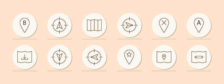 Vector navigator set icon b location pointer mark pointer tip map cross a up down left right asterisk pencil mark map chart orientation in space concept