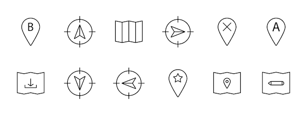 Navigator set icon B location pointer mark pointer tip map cross A up down left right asterisk pencil mark map chart Oryentasyon sa konsepto ng kalawakan