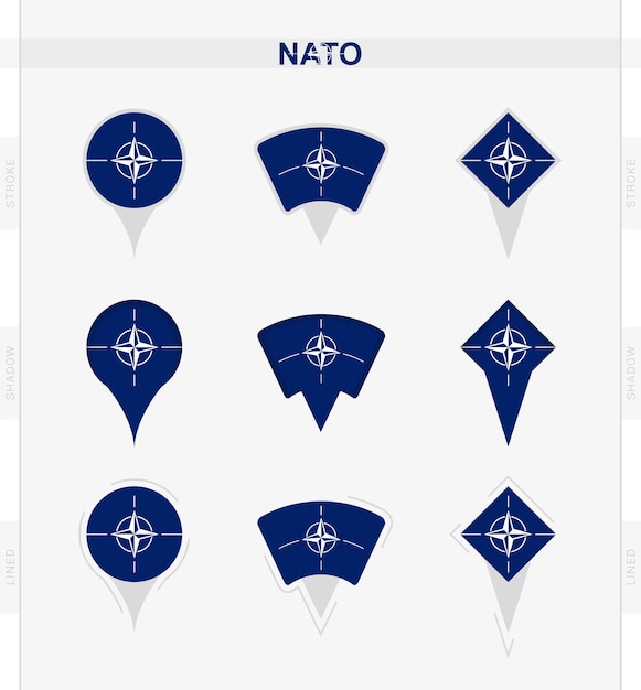 Vector navo-vlag set locatie pin iconen van navo-vlag