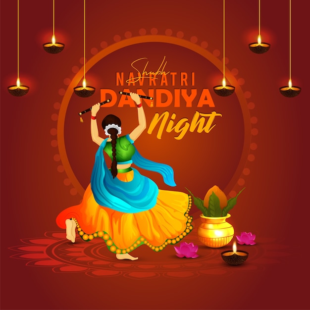 Navratri dandiya dance night pose with background