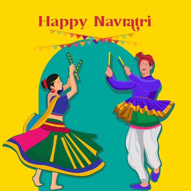 Navratri garba girl playing dandiya multicolore