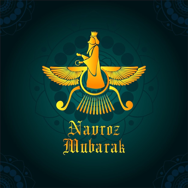 Navroz mubarak Parsi New Year vector greeting with zoroastrian symbol Vector greeting poster car