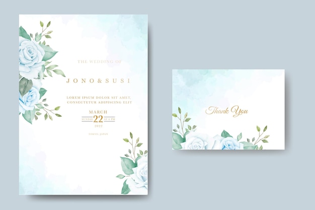 Navy Blue Floral Wedding Invitation Card