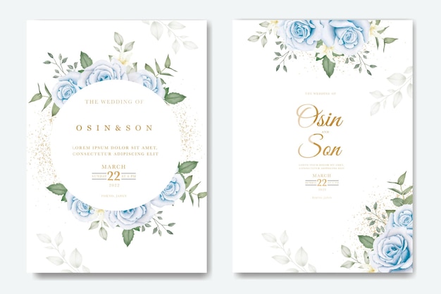 Navy Blue Floral Wedding Invitation Card