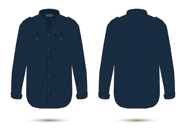 Vettore camicia formale blu navy mockup vista frontale e posteriore