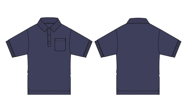 Vector navy color polo shirt vector illustration template front and back views