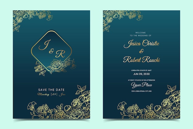 Navy and gold wedding stationery template