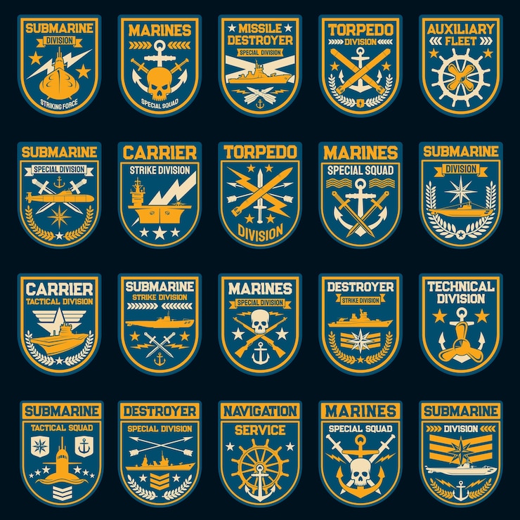 Vector navy or naval force vector patches and badges.
