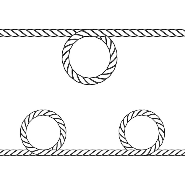 Nautical rope frames and borders, seamless pattern. Marine rope