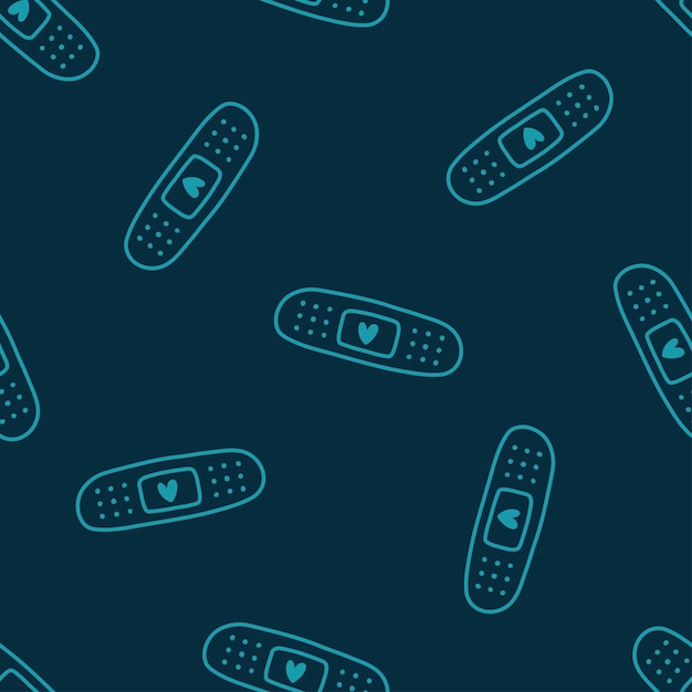 Navy seamless pattern with blue outline band aid