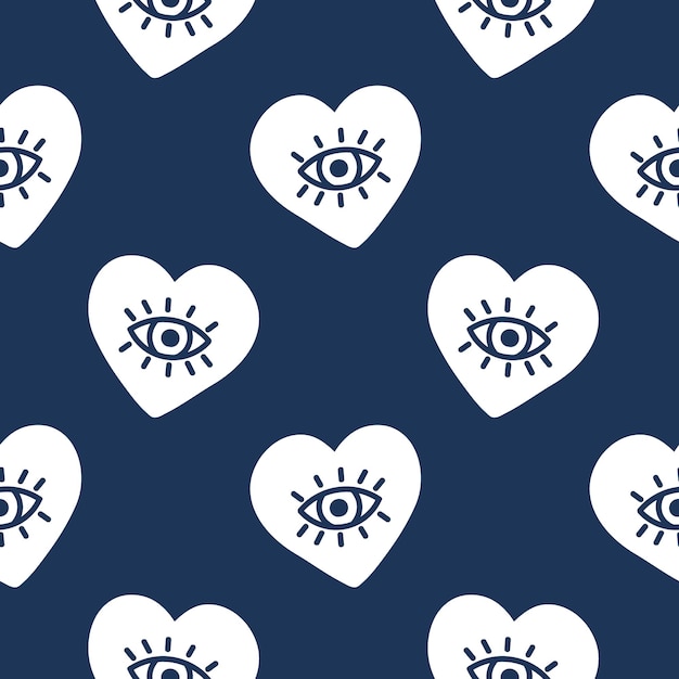 Navy seamless pattern with hearts and eyes