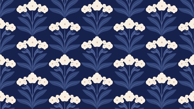 Navy and white floral seamless pattern