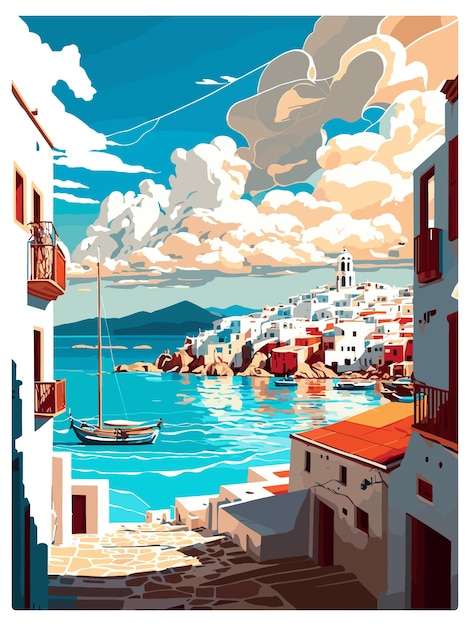 Vector naxos greece decoration vintage travel poster souvenir postcard portrait painting wpa illustration