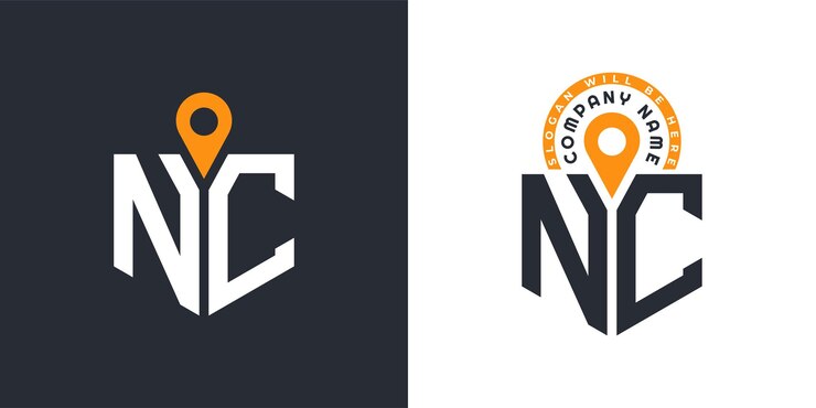 Vector nc 위치 로고 드 글자 nc 로고 모집 및 내비게이션을위한 이중 터 아이콘