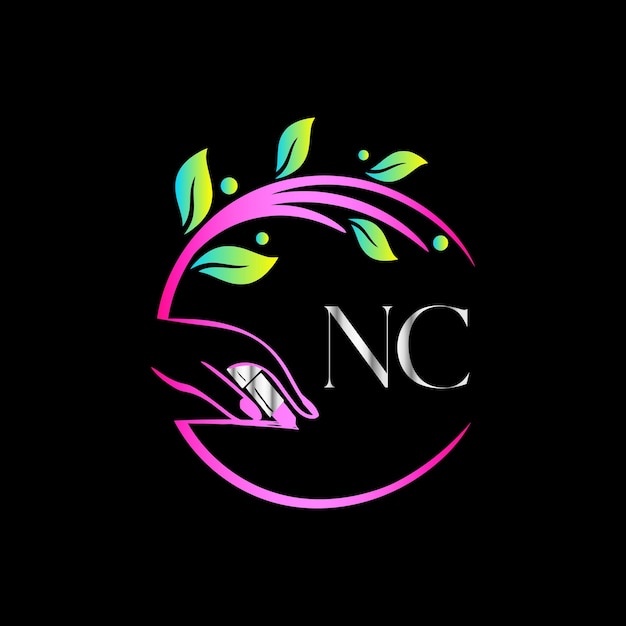 NC Monograms logo nails, Luxury Cosmetics Spa Beauty vector template