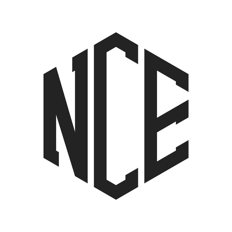Vector nce logo design initial letter nce monogram logo using hexagon shape
