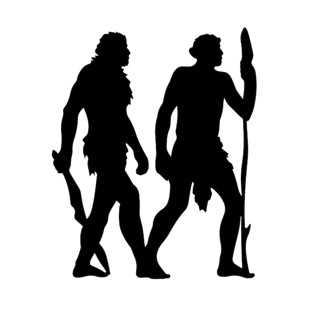 Neanderthal silhouettes Black flat color simple elegant Neanderthal animal vector