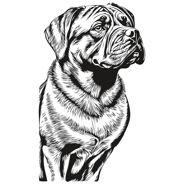 Neapolitan mastiff dog portrait in vector animal hand drawing for tattoo or tshirt print illustration realistic breed pet