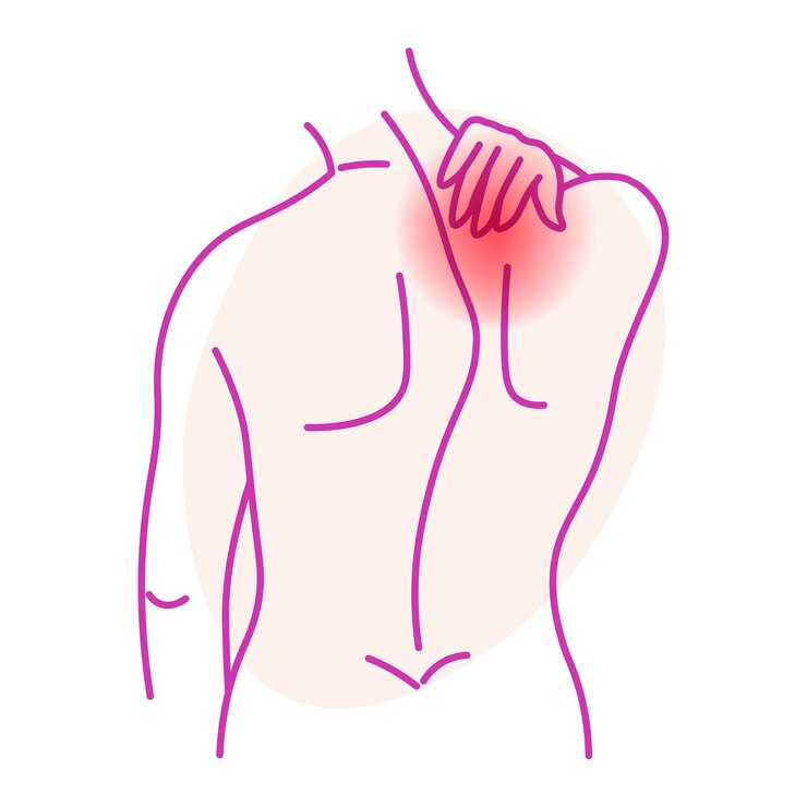 Vector neck ache pain in top part of back health problem