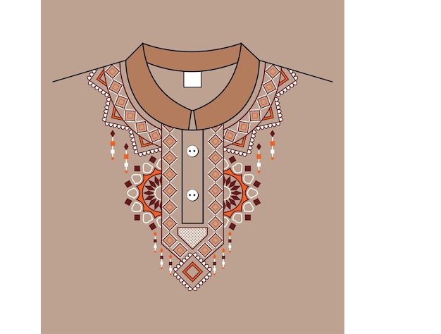 Vector neck design embrodery style in sand colour flat background