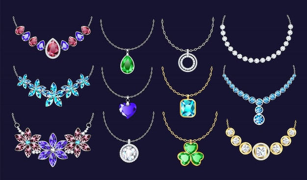 Vector necklace icon set, realistic style