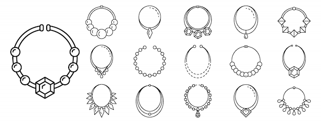 Necklace jewelry icon set, outline style