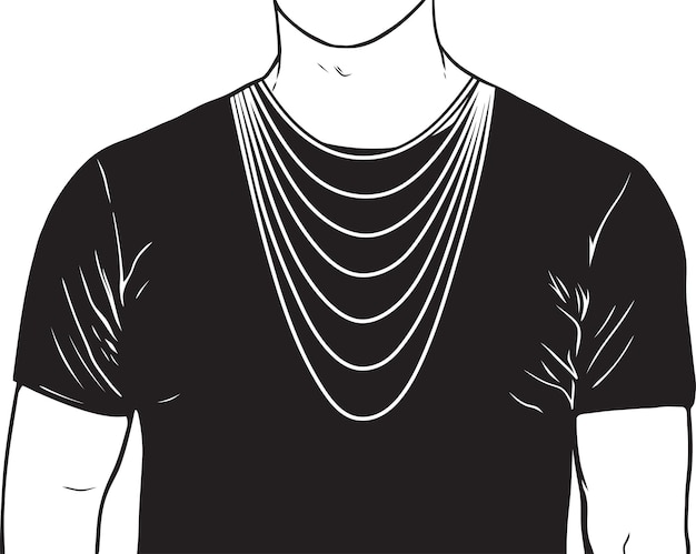 Necklace size chart with a silhouette of a man demonstration of long necklaces
