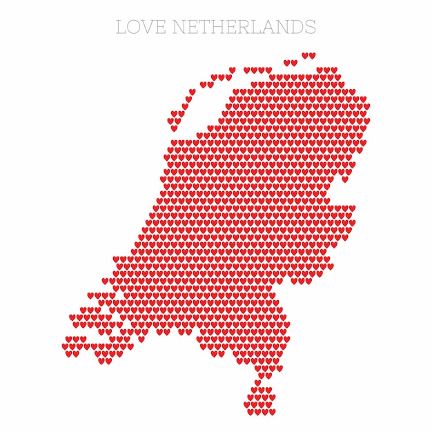 Vector nederland landkaart gemaakt van liefdeshart halftoonpatroon