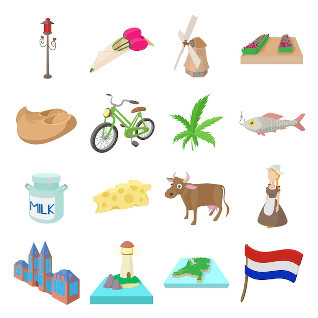 Nederland pictogrammen instellen in cartoon stijl vector