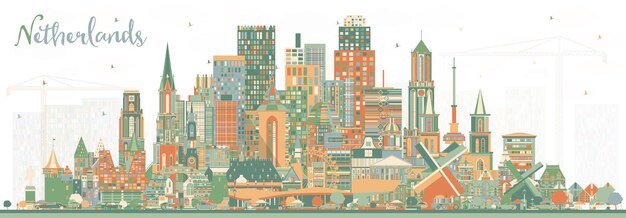 Nederland skyline met kleur gebouwen. vectorillustratie. toerismeconcept met historische architectuur. stadsgezicht met monumenten. amsterdam. rotterdam. den haag. utrecht.