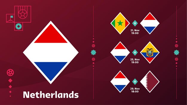 Nederlands Elftal Schema wedstrijden in de laatste fase van het 22 Wereldkampioenschap voetbal Vectorillustratie van 22 wereldvoetbal wedstrijden